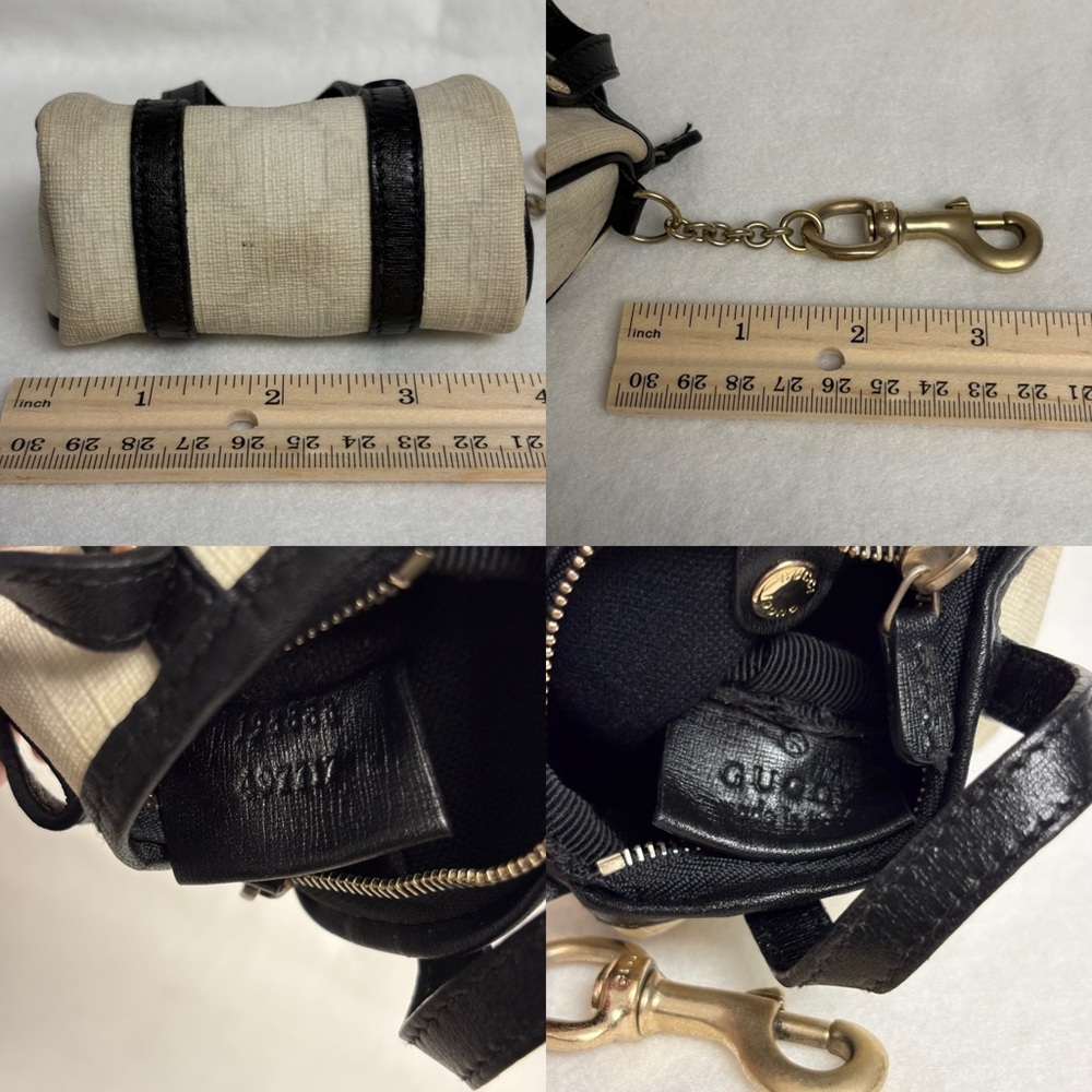 VTG GUCCI Mini Boston Bag Keychain Charm Zipper Clip Cream Black - Picture 11 of 14